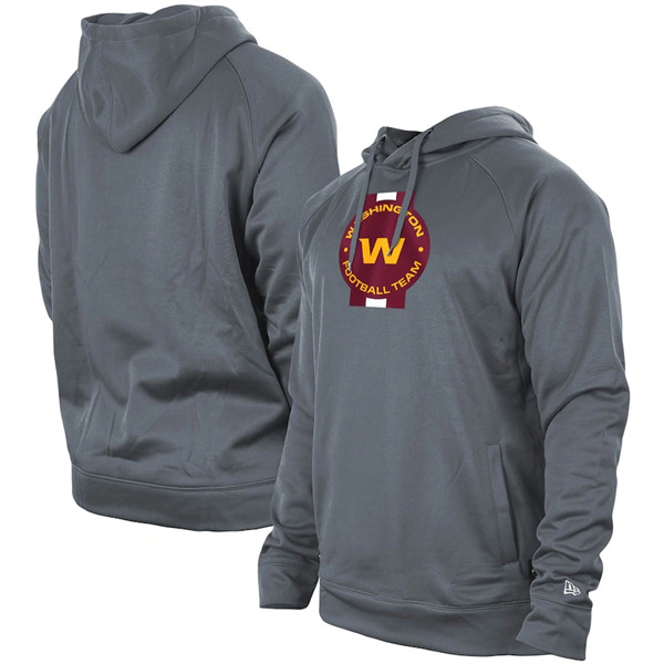 Men's Washington Football Team Grey New Era Training Camp Raglan Pullover Hoodie - Click Image to Close